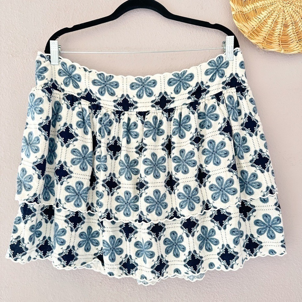 Agua Bendita x Target Blue White Floral Mini Linen‎ Skirt XXL